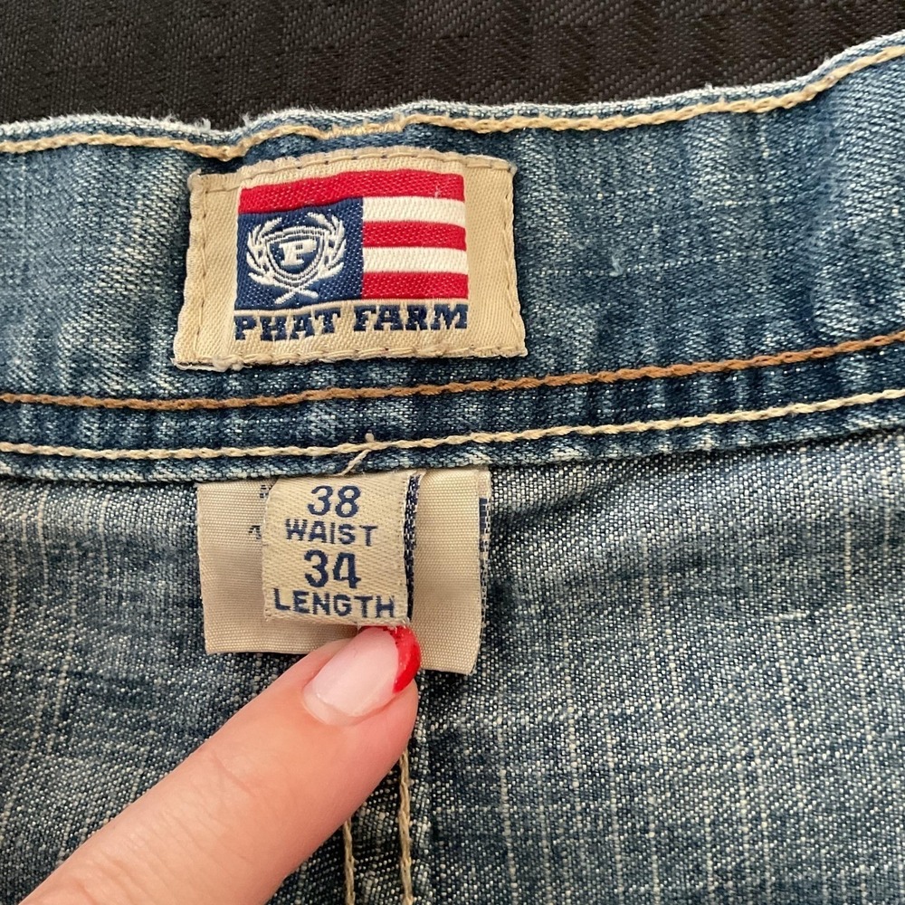 Phat Farm Jeans Mens 38x34 Blue Relaxed Straight Original Flava Embroidered - Picture 3 of 10